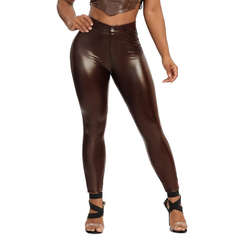 brown latex pants