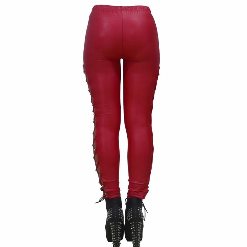 latex lace up red pants