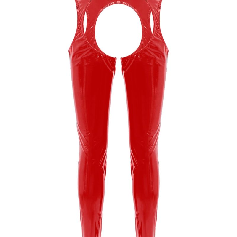 red crotchless latex pants