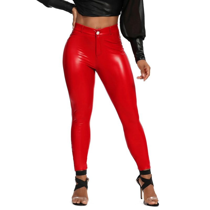 red latex pants trousers