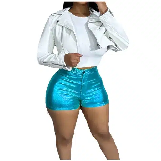 blue latex shorts