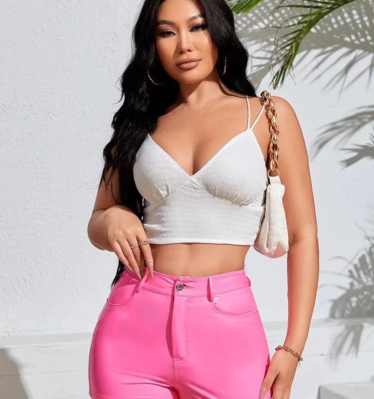 latex shorts pink woman