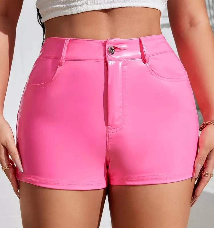pink latex shorts woman